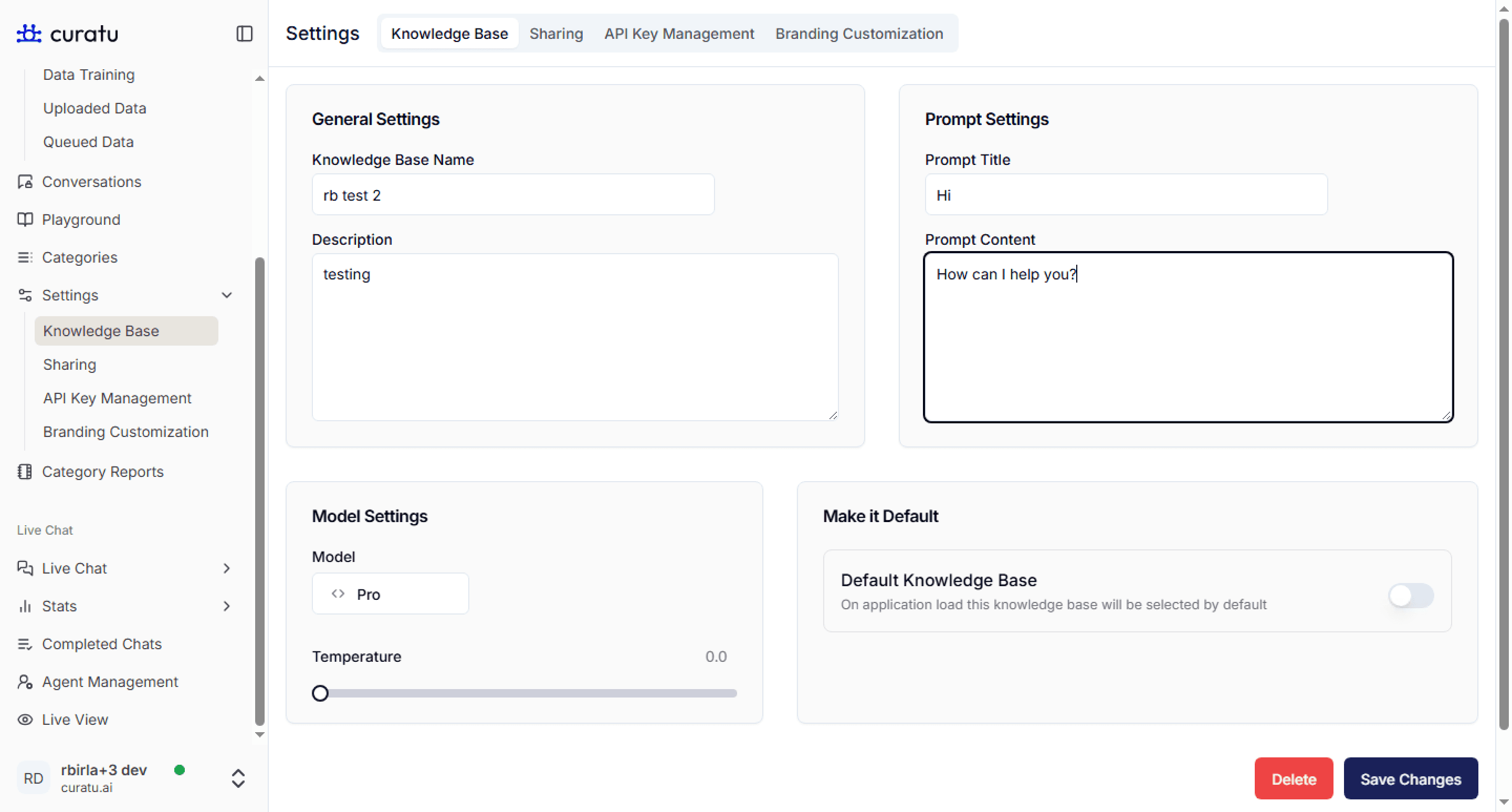 Knowledge Base Tab