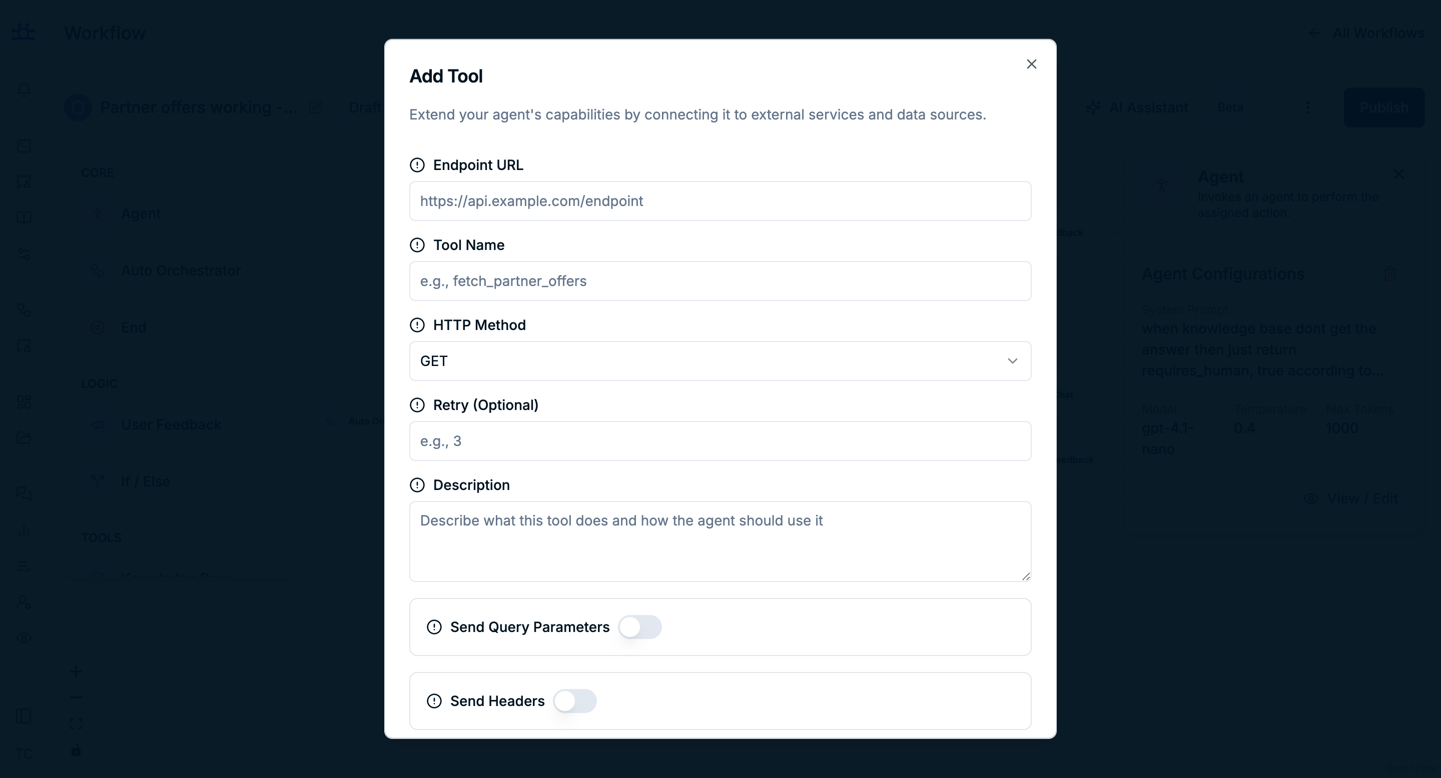 agent Node API tools Settings