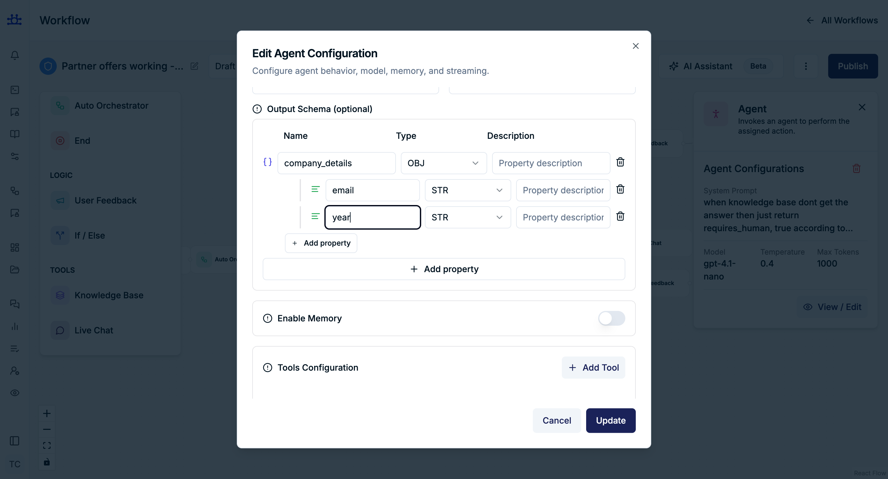 agent Node Output Settings