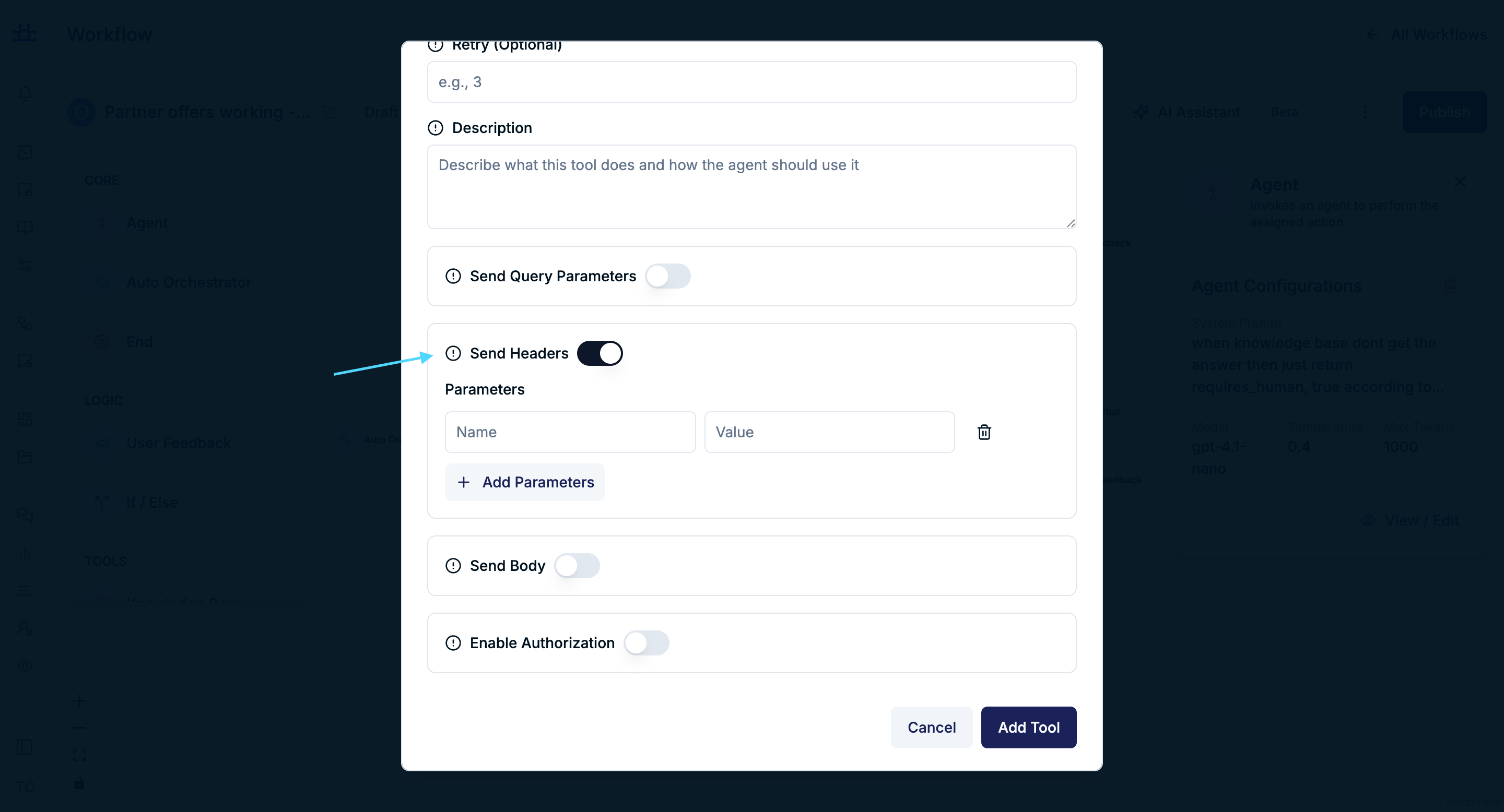 agent Node Send Headers Settings