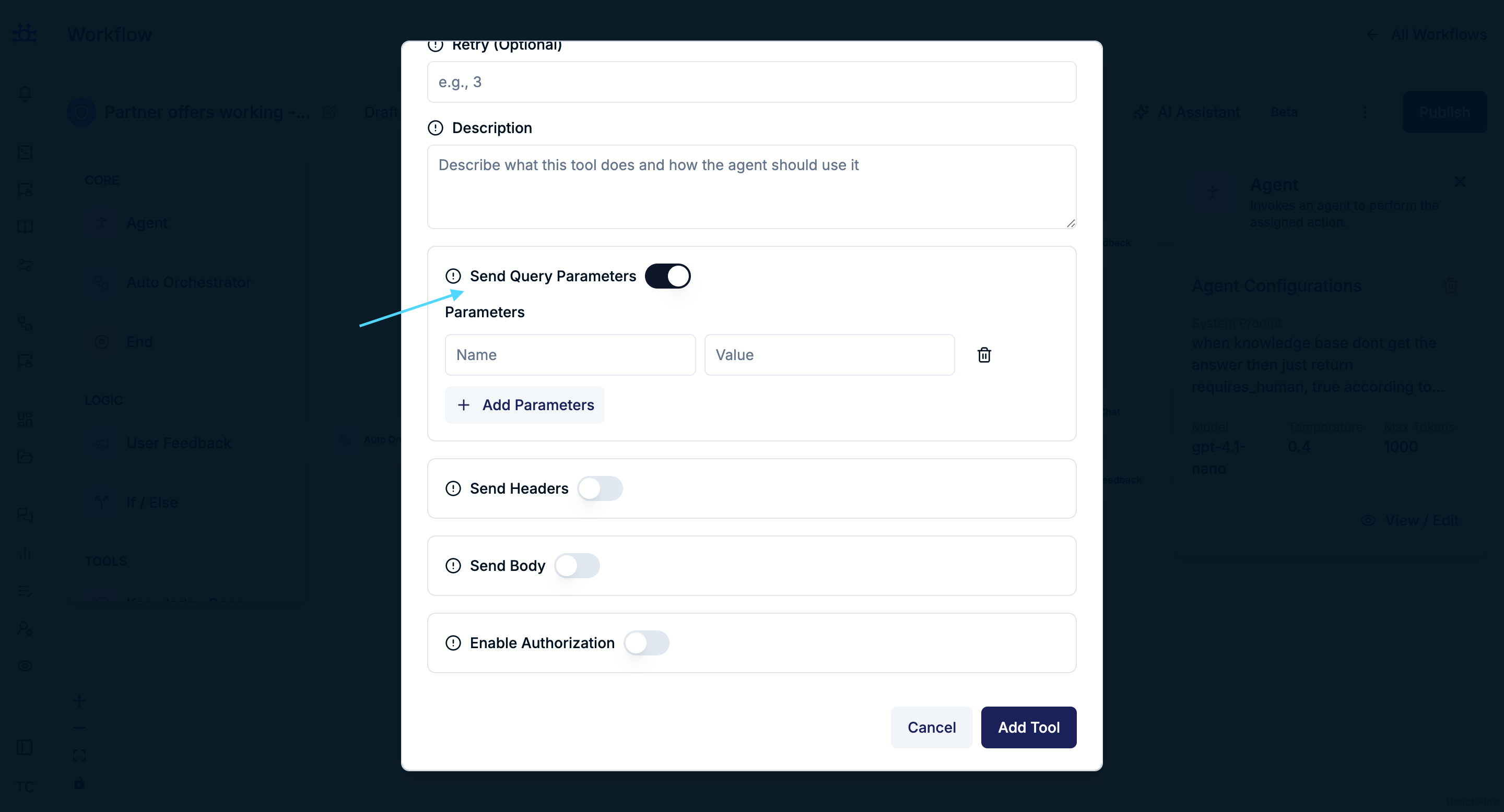 agent Node Send Query Settings